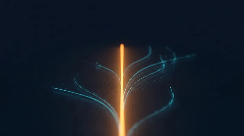 Rust hot path services, shown as a single straight amber high-intensity conduit through dim cyan support lines